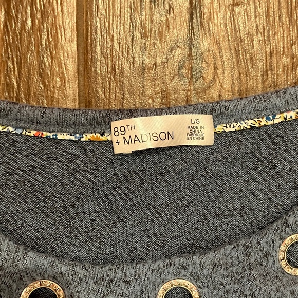 89th & Madison Heather Blue Blouse with Grommet Accents - Picture 2 of 3